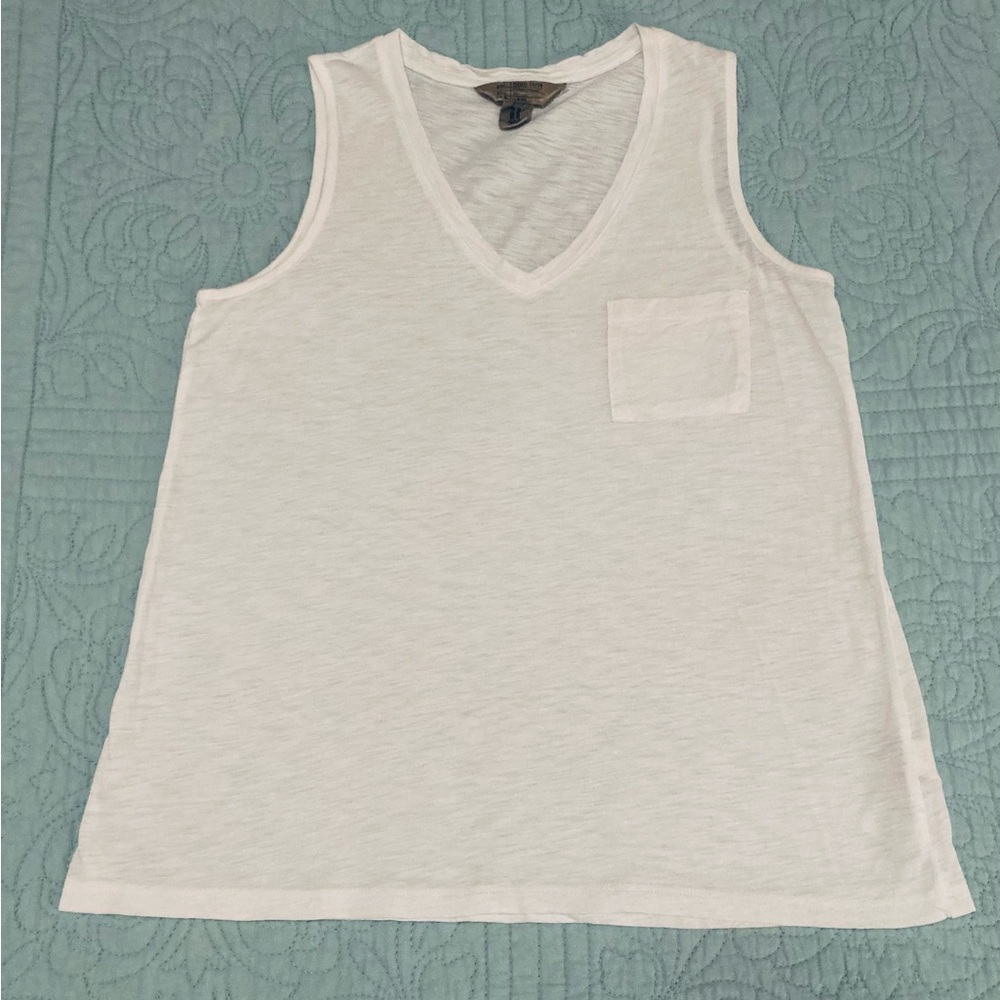 White V-Neck Tank Top with Pocket